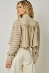 Lace Sleeve Bubble Hem Jacket Almond