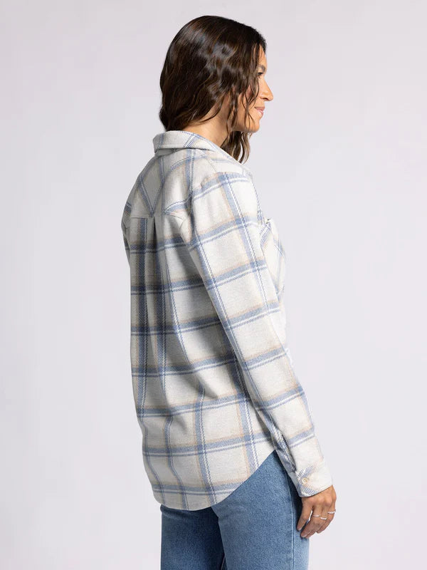 Lewis Button Up Shirt Cream Blue Plaid