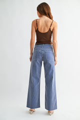 Longer Length Wide Leg Jeans Navy Stripe