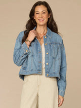 Oversize Barrel Sleeve Welt Pocket Denim Jacket Light Blue