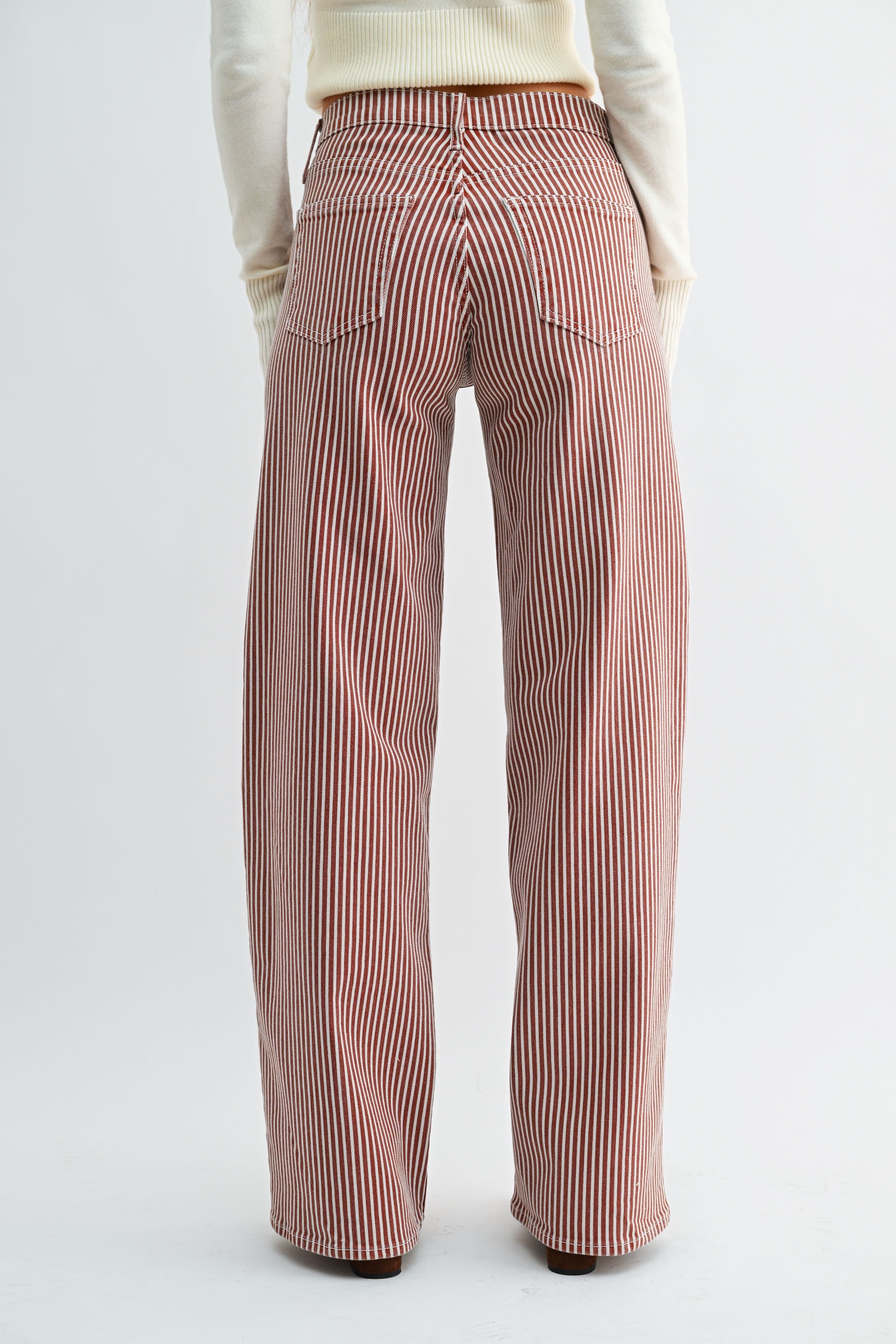 Relaxed Wide Leg Stripe Denim Pants Spice Brown Stripe