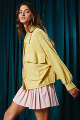 Soft Stripe Textured Cropped Shacket  Mustard