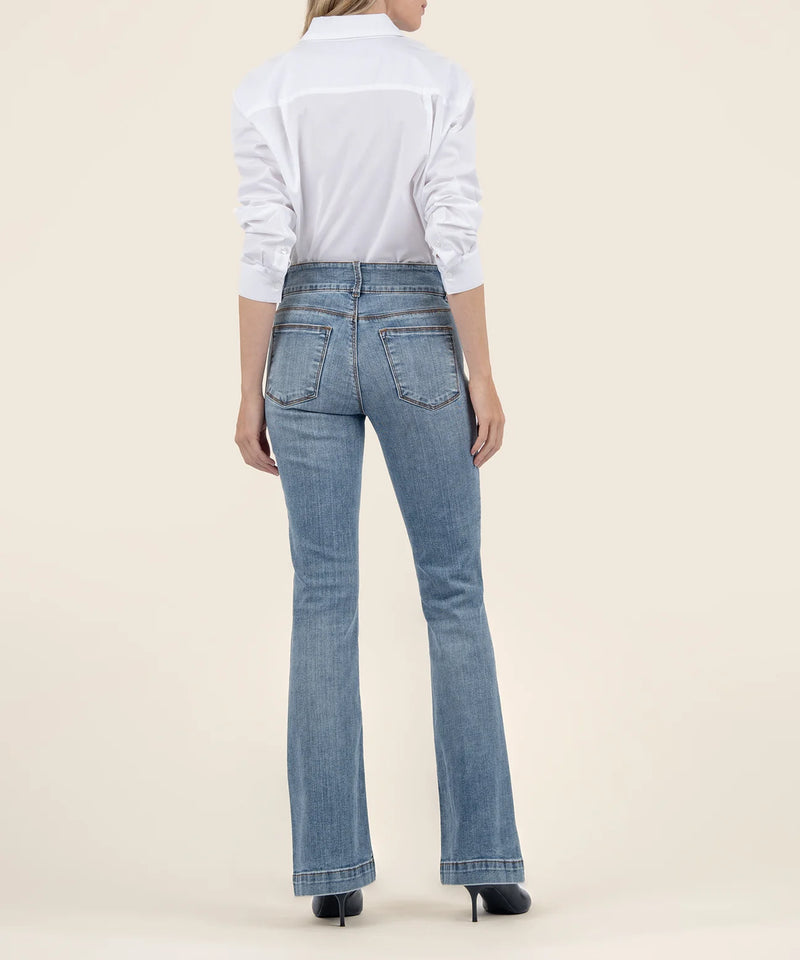 Ana High Rise Double Button Welt Pocket Flare Jeans Renewed