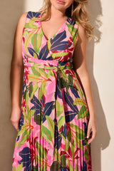 Sleeveless Tie Belt Plisse Skirt Maxi Dress Teaberry