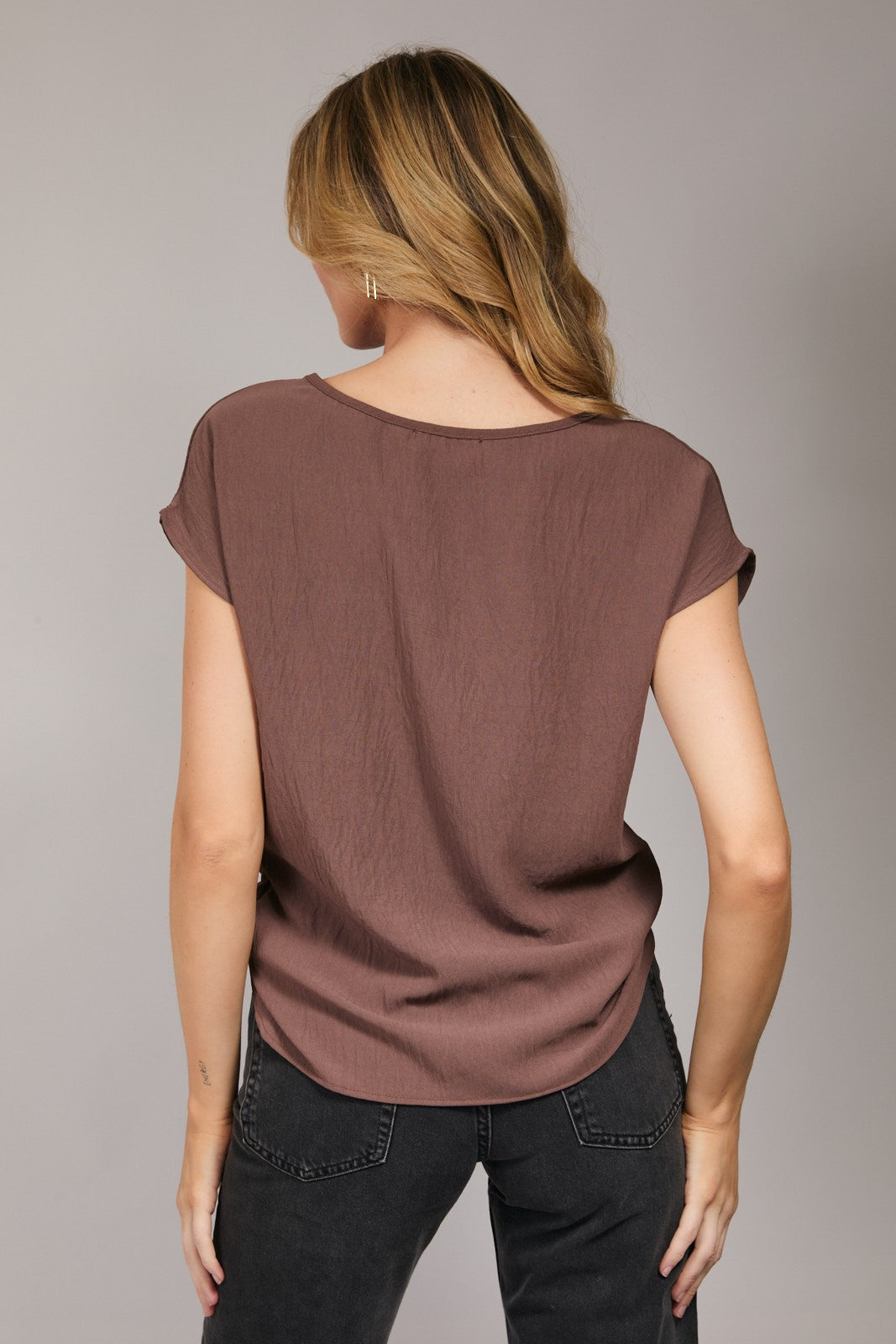 Twist Hem Short Sleeve Top Brown