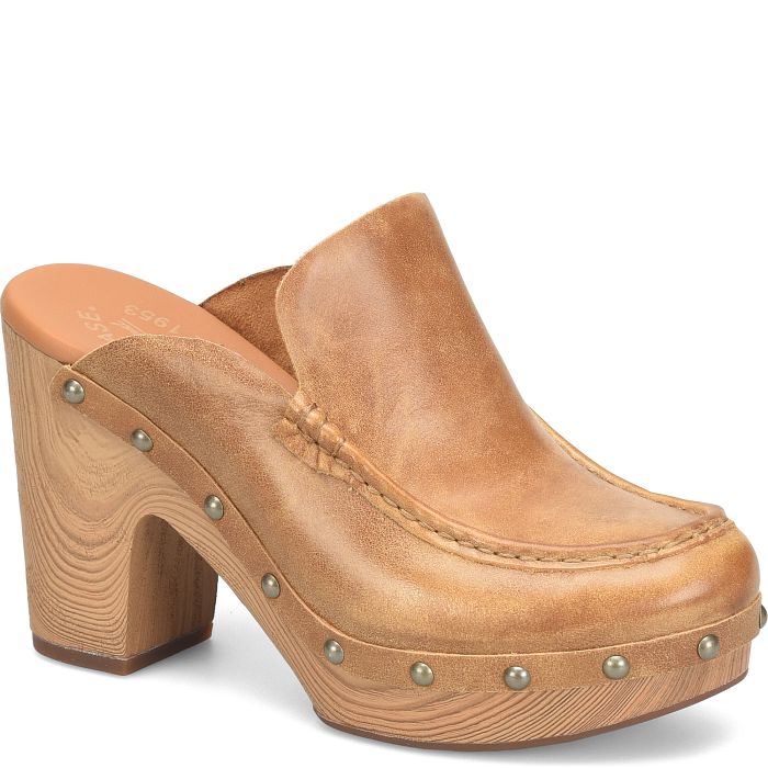 Spencer Studded Heeled Clogs Tan Timber