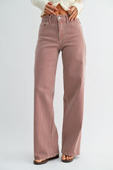 Relaxed Wide Leg Stripe Denim Pants Spice Brown Stripe