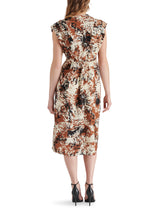 Clarissa Sleeveless Pleat Detail Terrain Spots Midi Dress Cacao