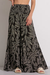 Smock Waist Printed Palazzo Pants Black Cartagen