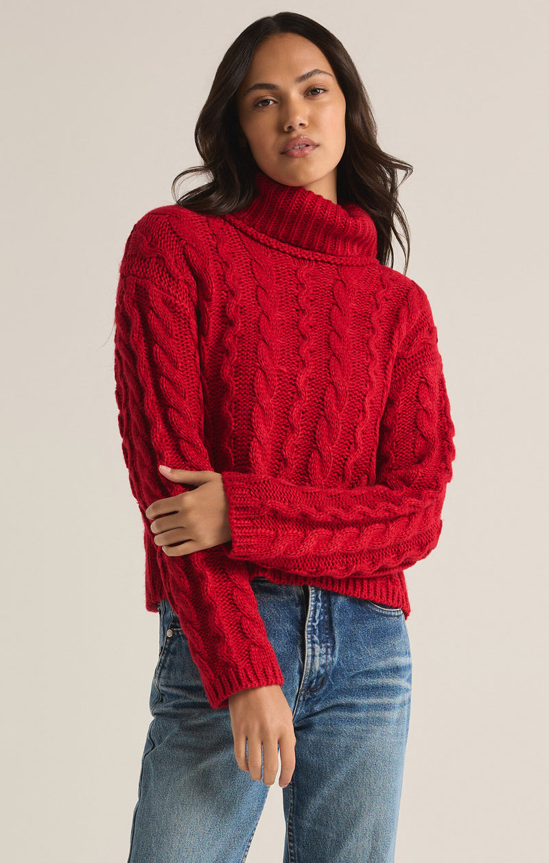 Tied To You Cable Knit Sweater Haute Red