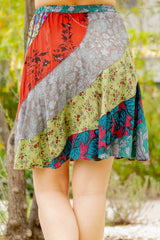 Asymmetric Patch Mini Skirt Grey