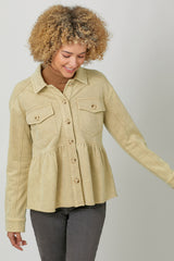 Fleece Terry Peplum Washed Jacket Oatmeal