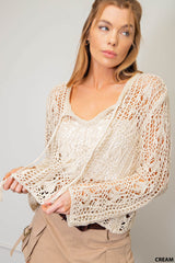 Loose Crochet Knit Boho Sweater Cream