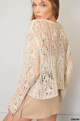 Loose Crochet Knit Boho Sweater Cream