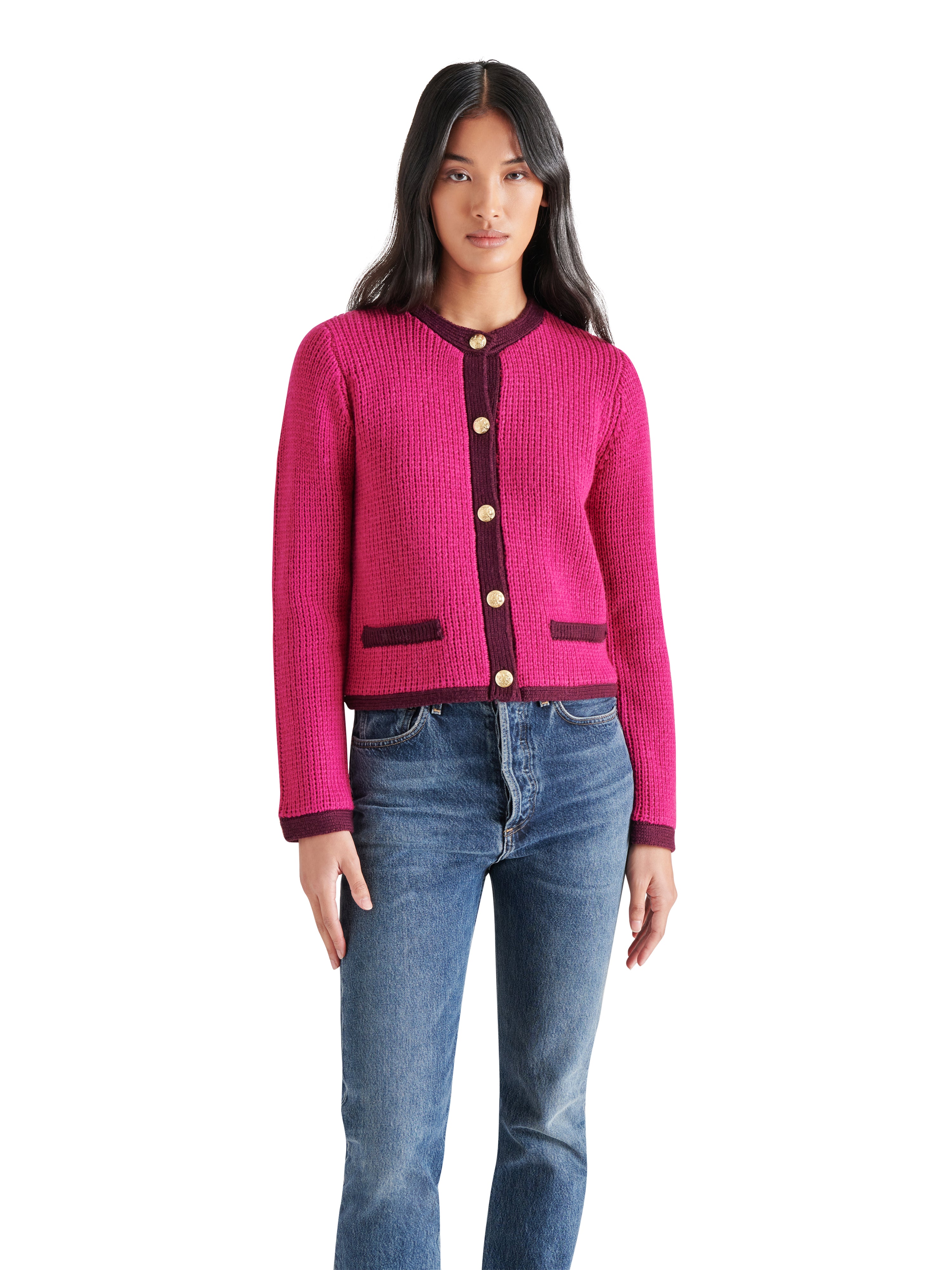 Fantino Button Front Sweater Cardi Fuchsia