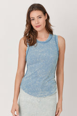 Exposed Seam Ribbed Tank Washed Denim Blue