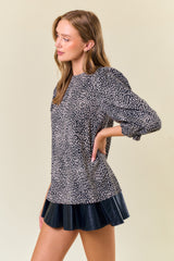 Leopard Printed Puff Sleeve Top Black