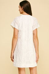 Tonal Ribbon Floral Print Flutter Dress White
