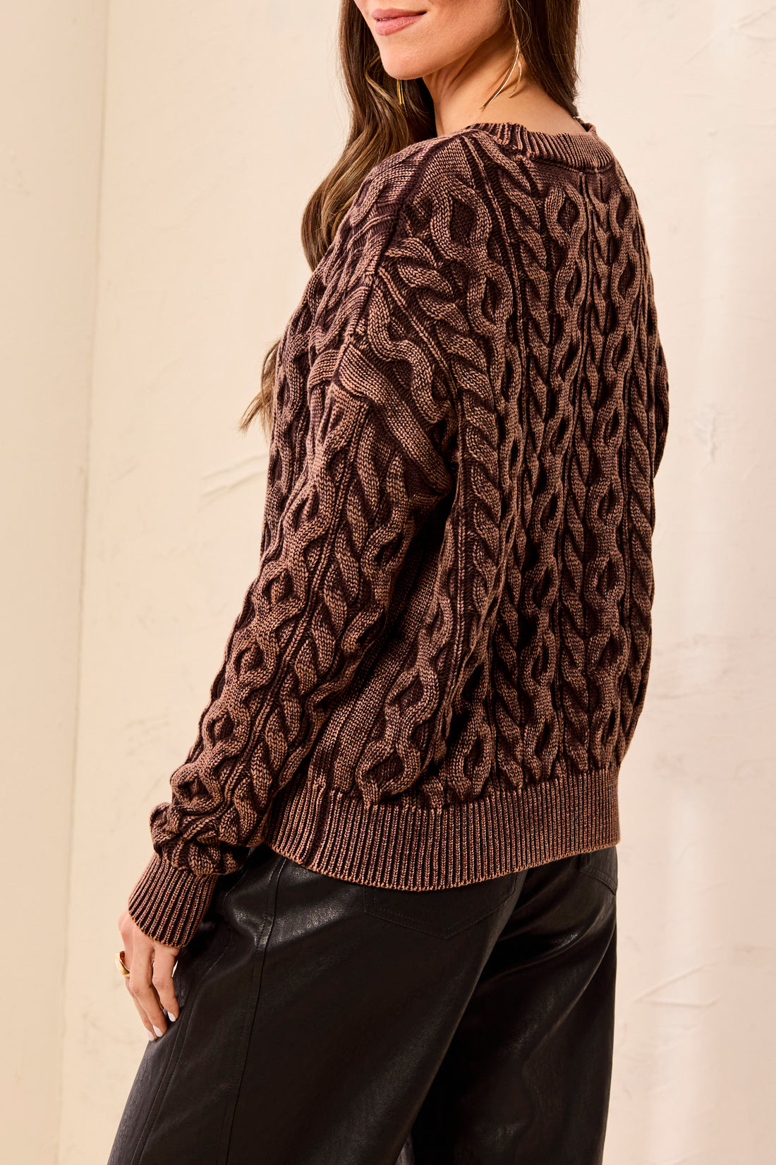 Special Wash Cable Detail Sweater Saddle Brown