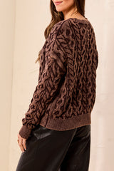 Special Wash Cable Detail Sweater Saddle Brown