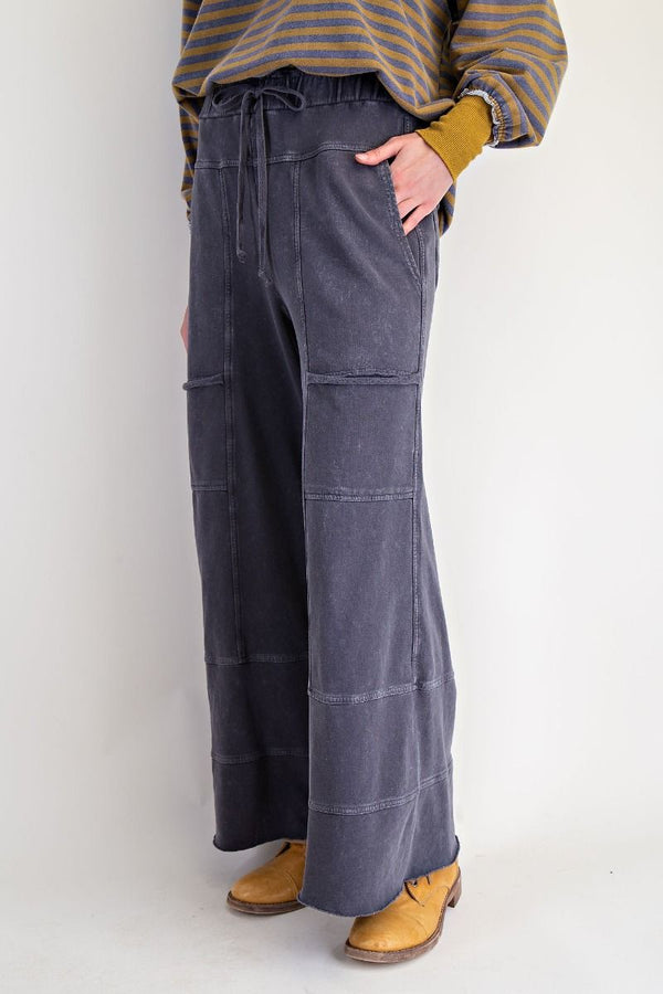 Washed Wide Leg Terry Pants Black