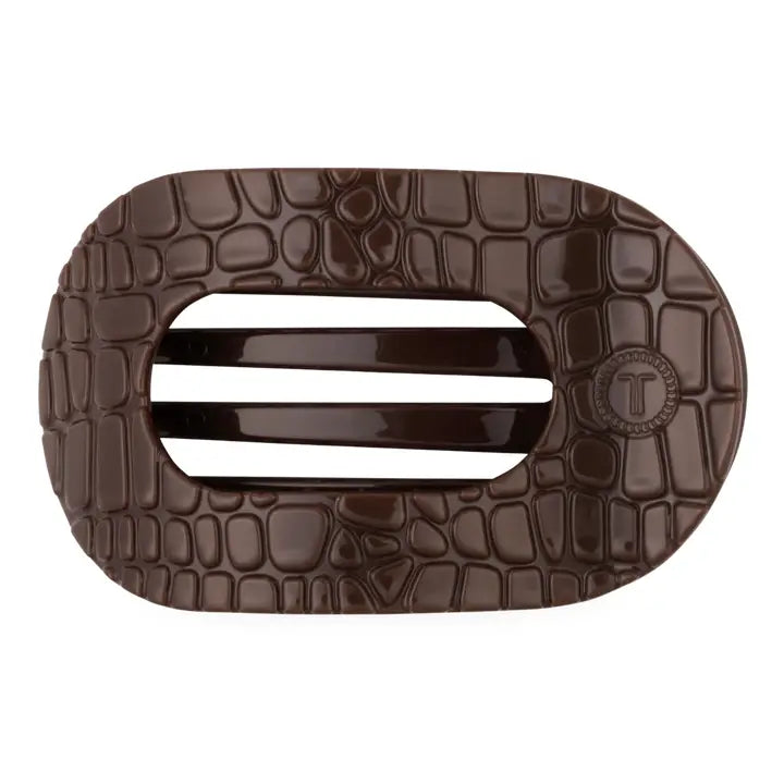 Teleties Large Flat Round Clip Brown Crocodile