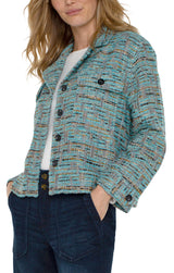 Button Front Boxy Shacket Ocean Boucle