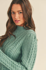 Mixed Cable Knit Sweater Rosemary Green