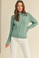 Mixed Cable Knit Sweater Rosemary Green