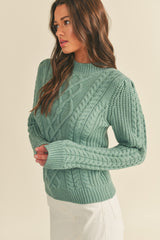 Mixed Cable Knit Sweater Rosemary Green