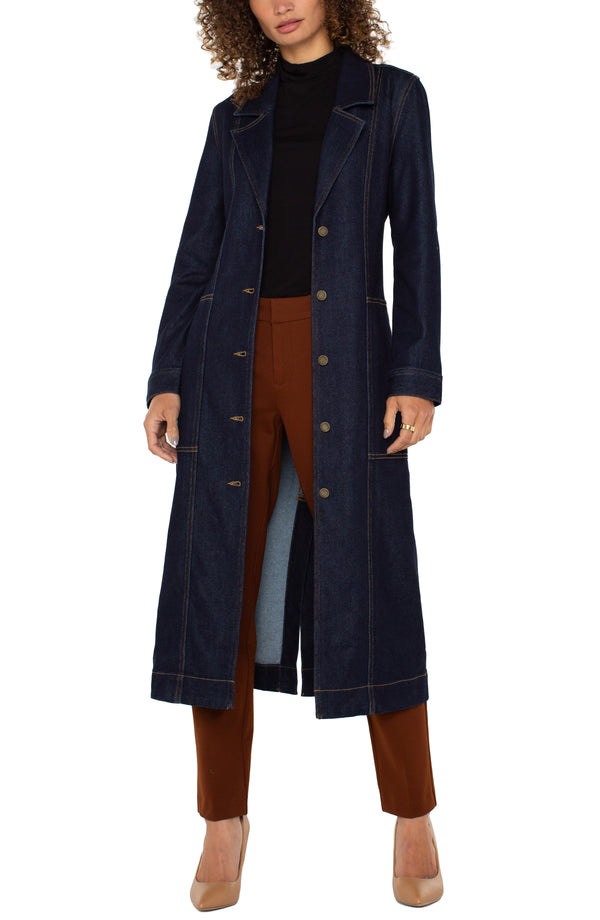 Notch Collar Denim Self Belt Duster Jacket Altadena