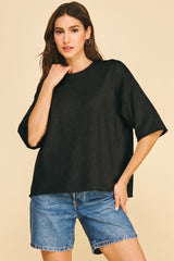 Oversized Short Sleeve Knit Sweater Black
