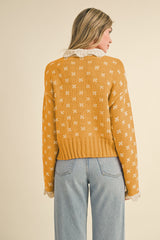 Contrast Doll Collar Buttoned Cardi Mustard