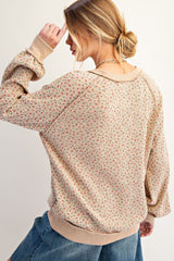 Floral Print Washed Thermal Pullover Desert Dust