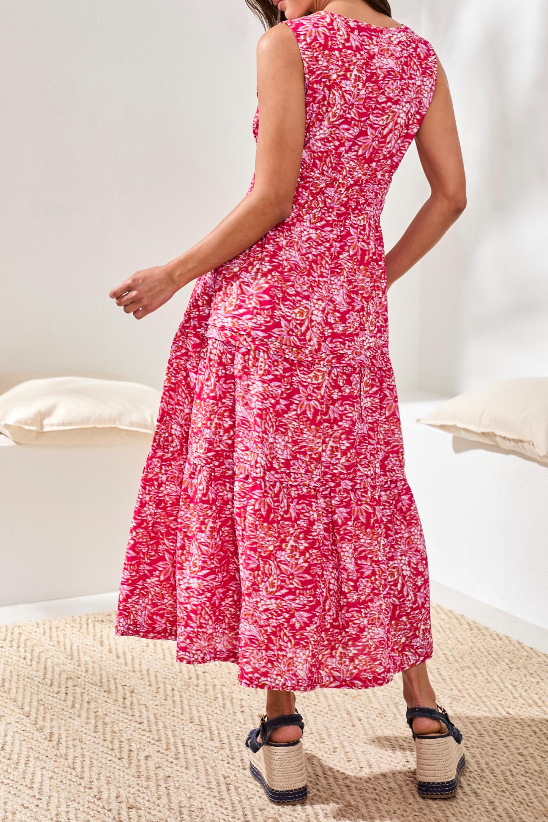 Drawcord Waist Printed Maxi Dress Gardenia
