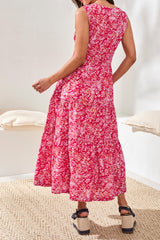 Drawcord Waist Printed Maxi Dress Gardenia