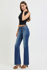 Leather Details Mid Rise Bootcut Jeans Dark