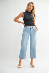 Cropped Petite Palazzo Jeans Light Denim