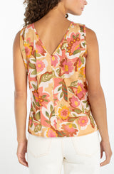 Pintuck Printed Woven Tank Tan Floral Multi