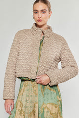 Bubble Quilted Zip Up Jacket Taupe