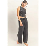 Mineral Washed Tank Wide Leg Pants Set Black