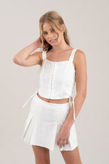 Hook & Eye Side Laced Cropped Tank White