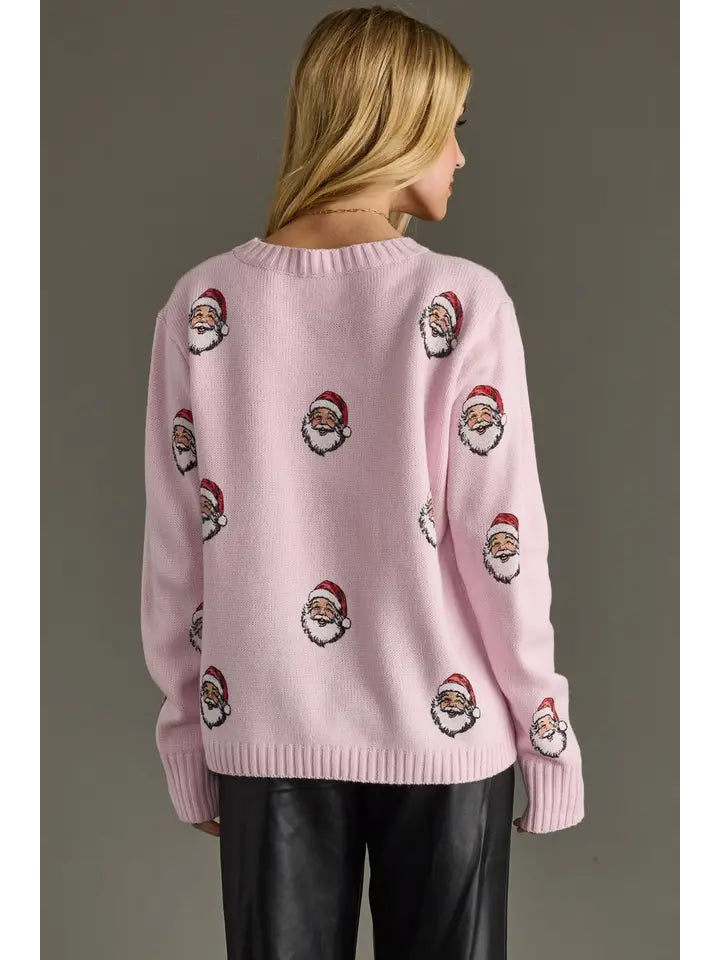 Santa Face Sweater Pink