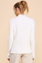 Cozy Ribbed Side Slit Mock Neck Pullover Off White