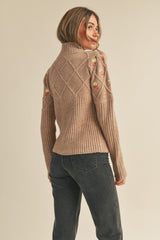 Floral Emb. Mix Textured Sweater Taupe