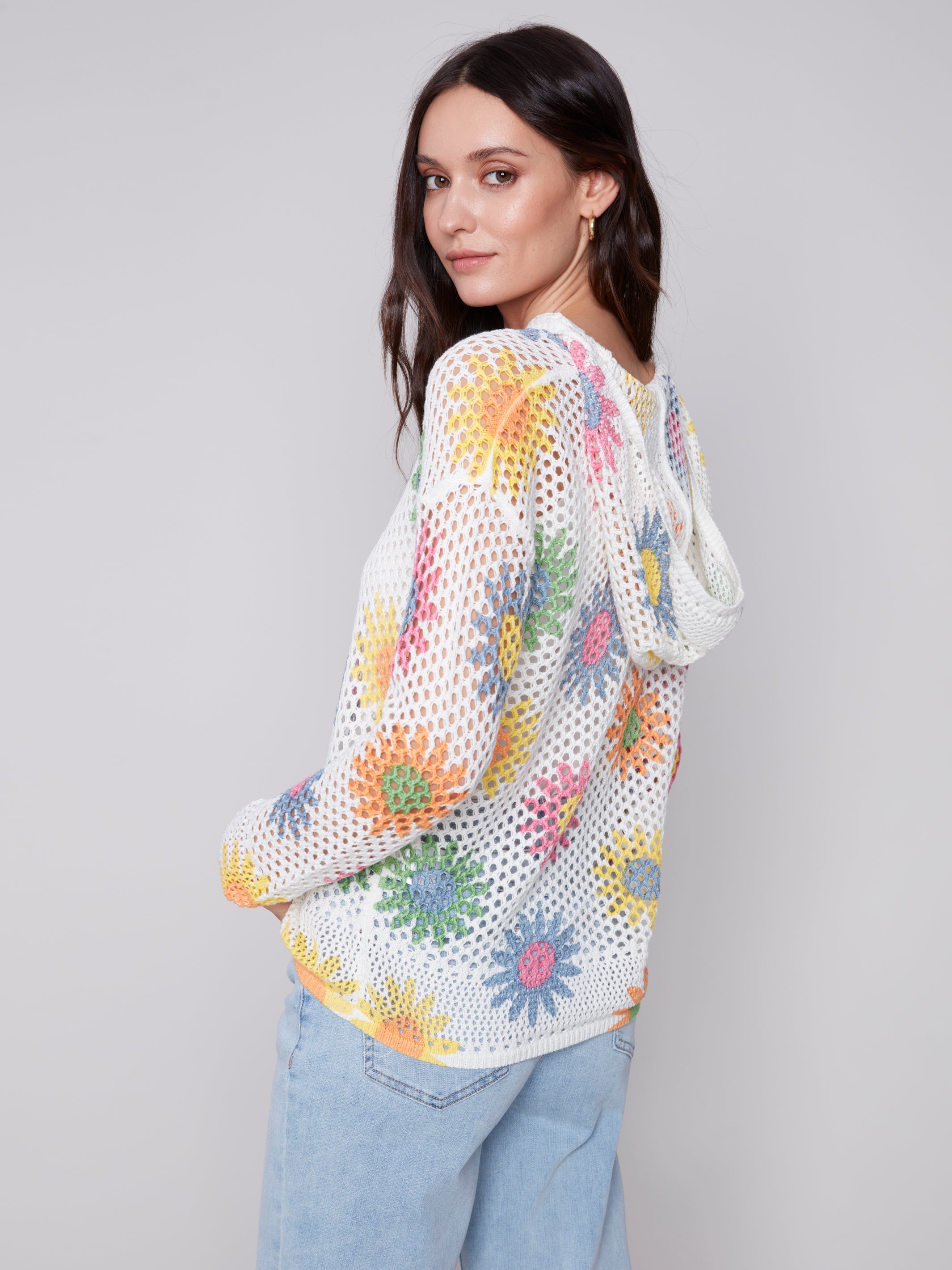 Crochet Daisies Fishnet Hoodie Sweater Daisies