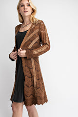 Studded Suede Details Lace Jacket Camel