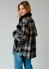Sherpa Details Plaid Jacket Navy, Tan + Black