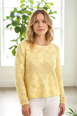 Flower Crochet Long Sleeve Sweater Top Lemon