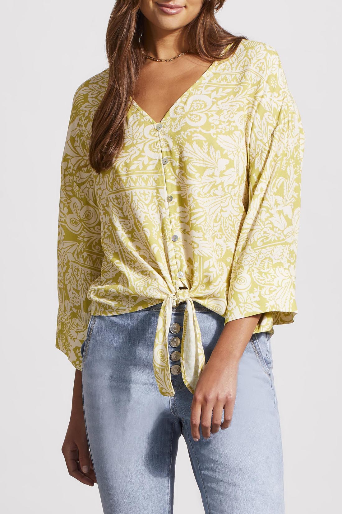 Printed Crepe Kimono Blouse Pear